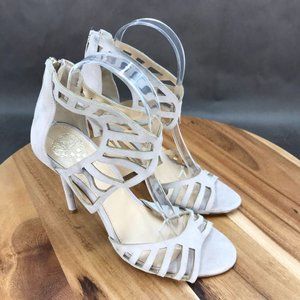 Vince Camuto Beige Suede Cutout Zip Up Pump Heel Sandals Womens Size 7 B